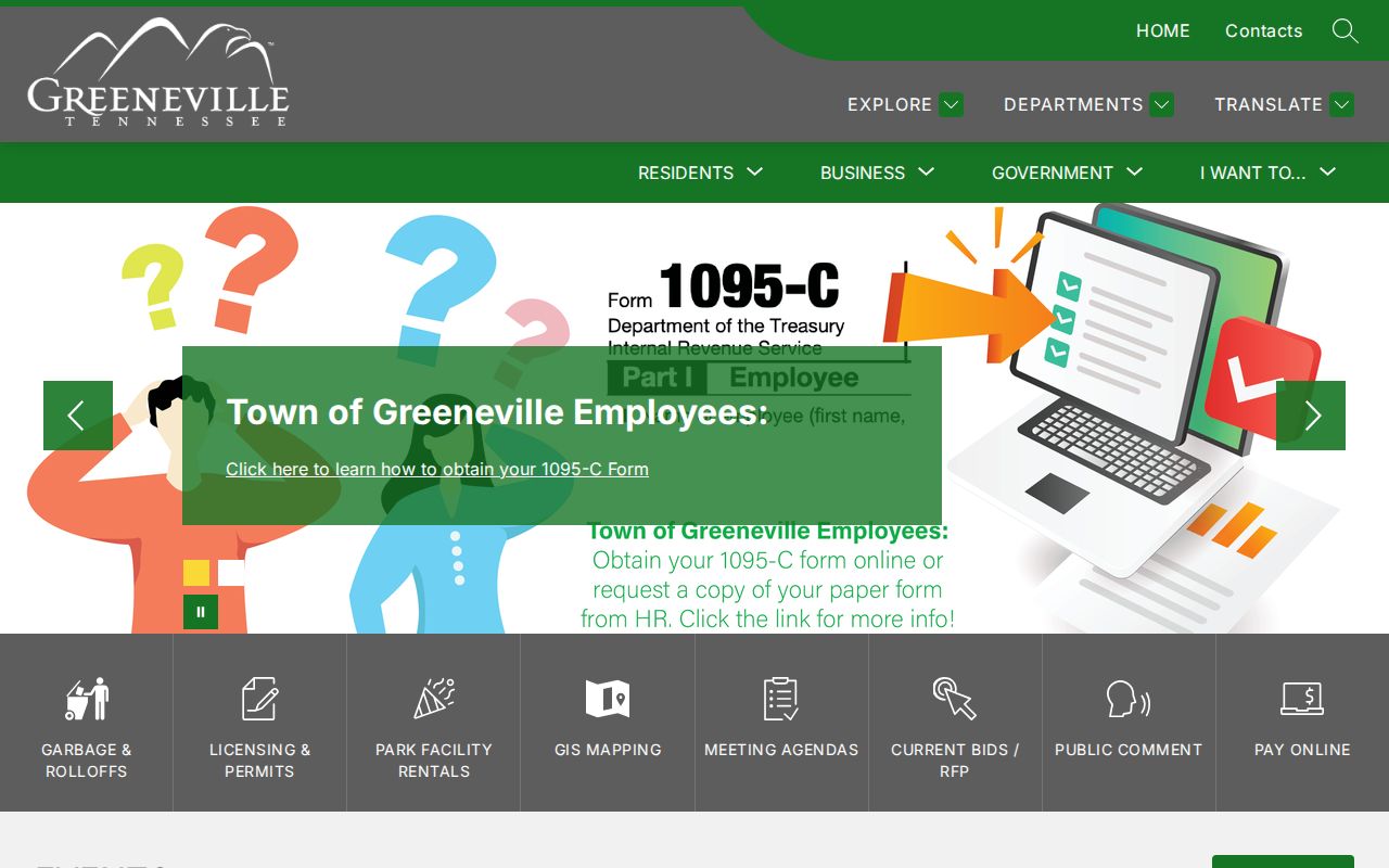 Greeneville warrant records: official town hall and department navigation