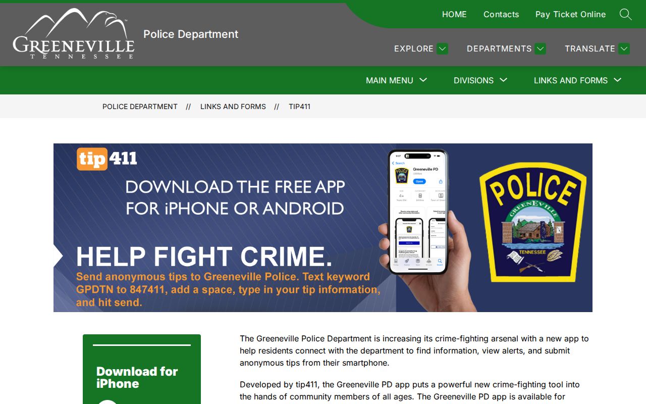 Greene County most wanted resources: Greeneville Police tip411 instructions