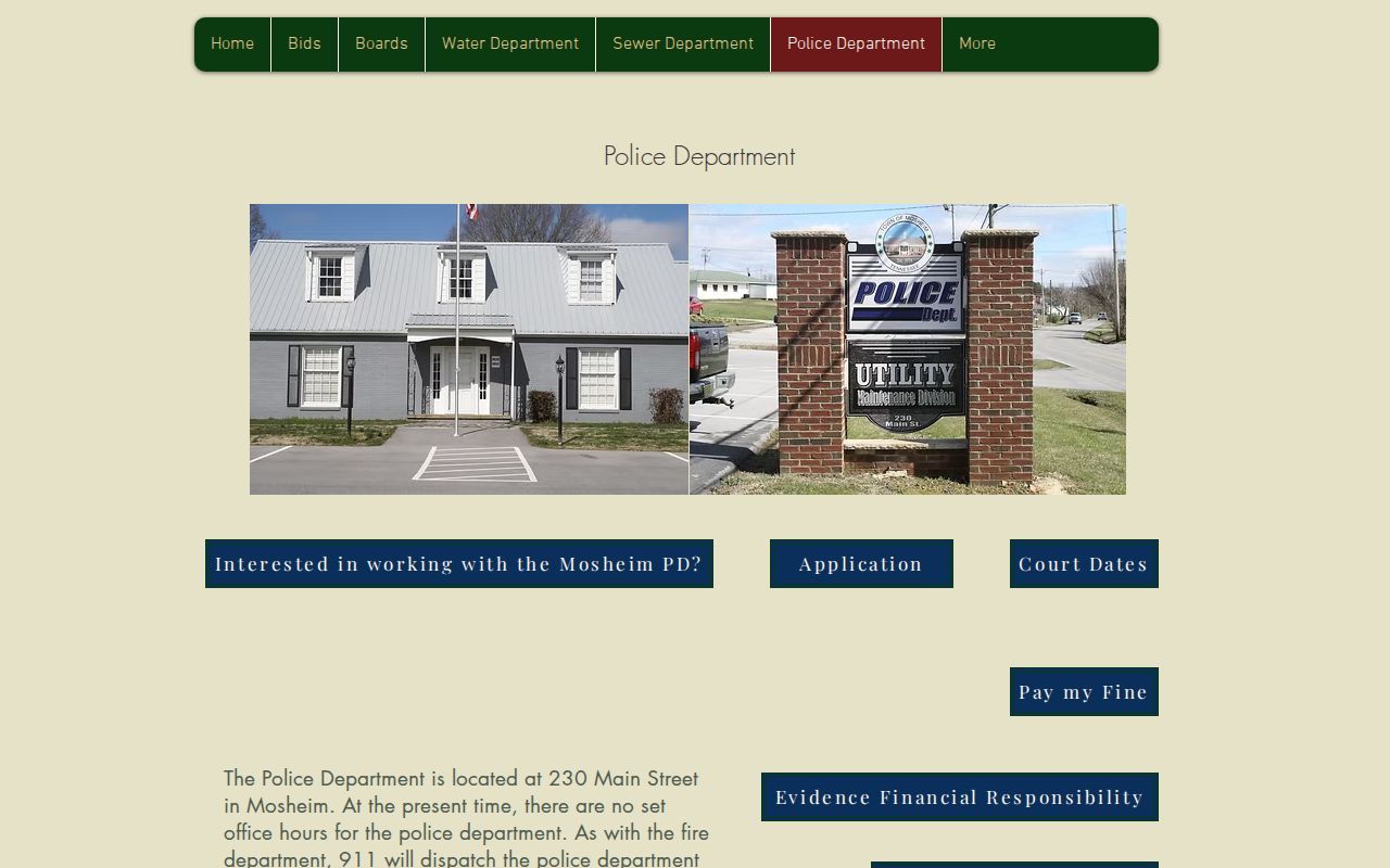Mosheim warrant records: town police location and voicemail contact details