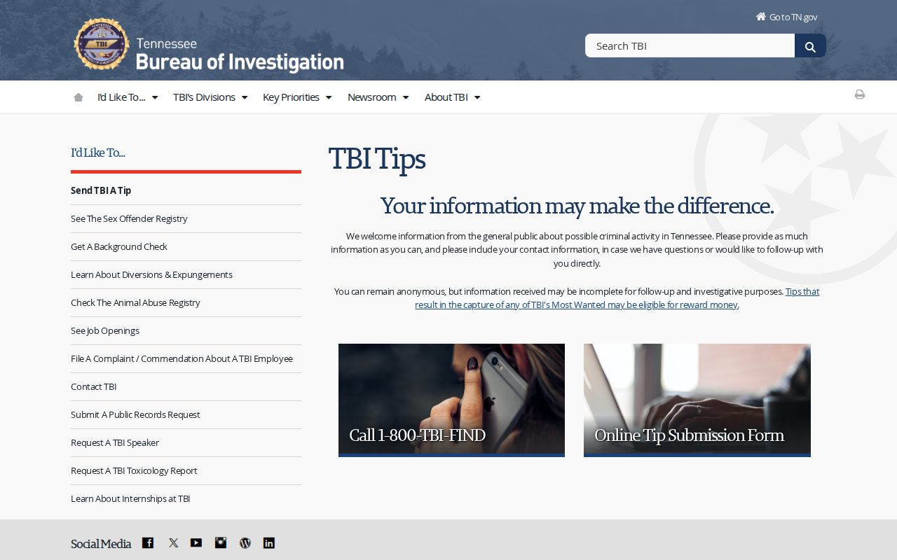 Greene County most wanted tips: Tennessee's official statewide anonymous tip form